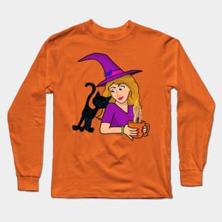 beautiful witch with her best bud Long Sleeve T-Shirt